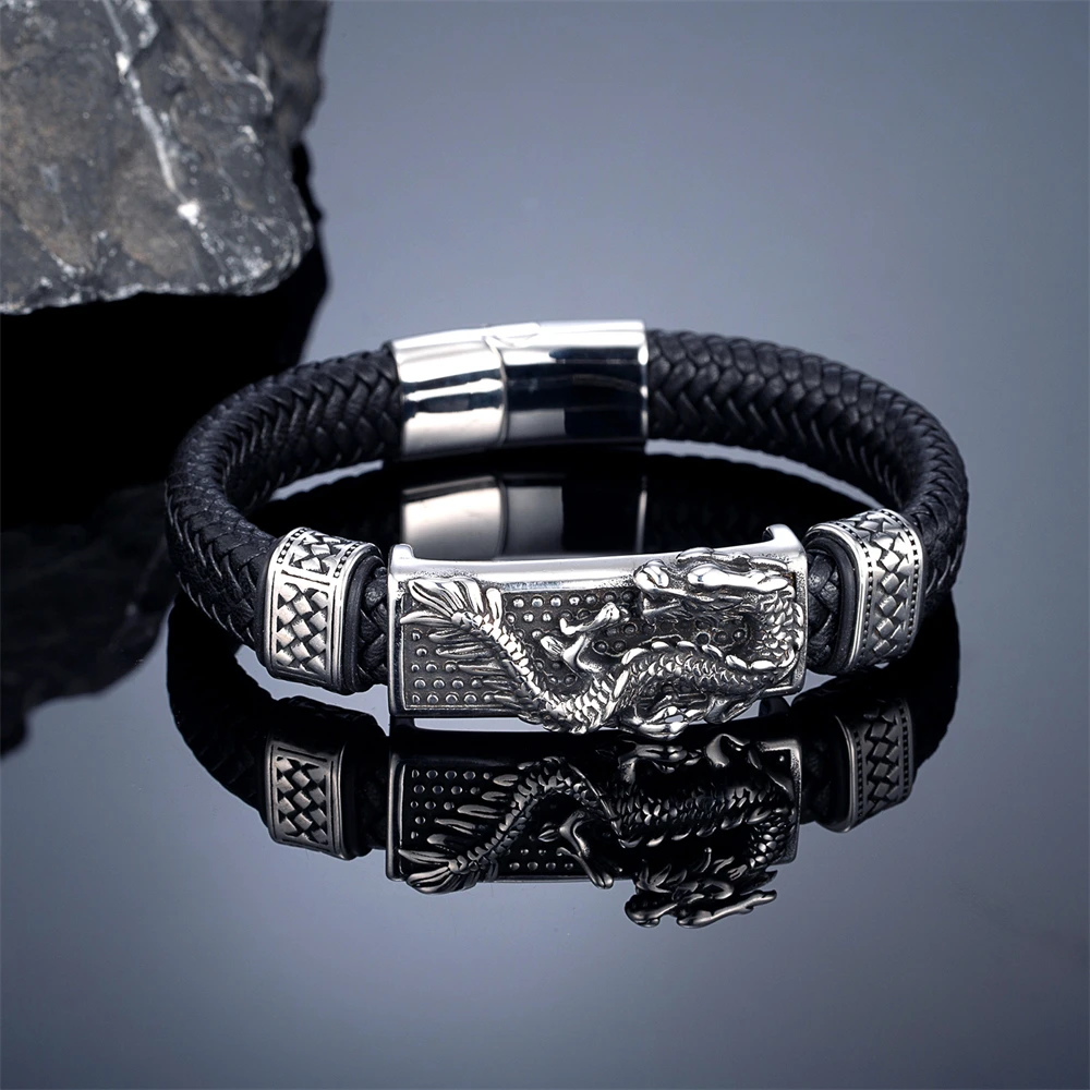Braided leather dragon bracelet