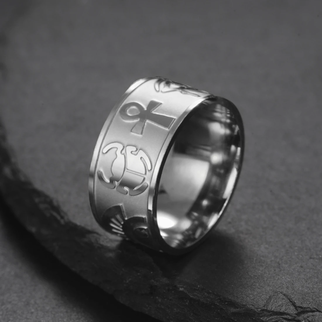 Egyptian symbols band ring