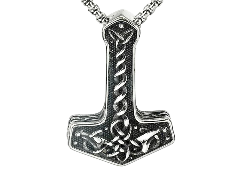 Knotwork Mjölnir pendant in stainless steel