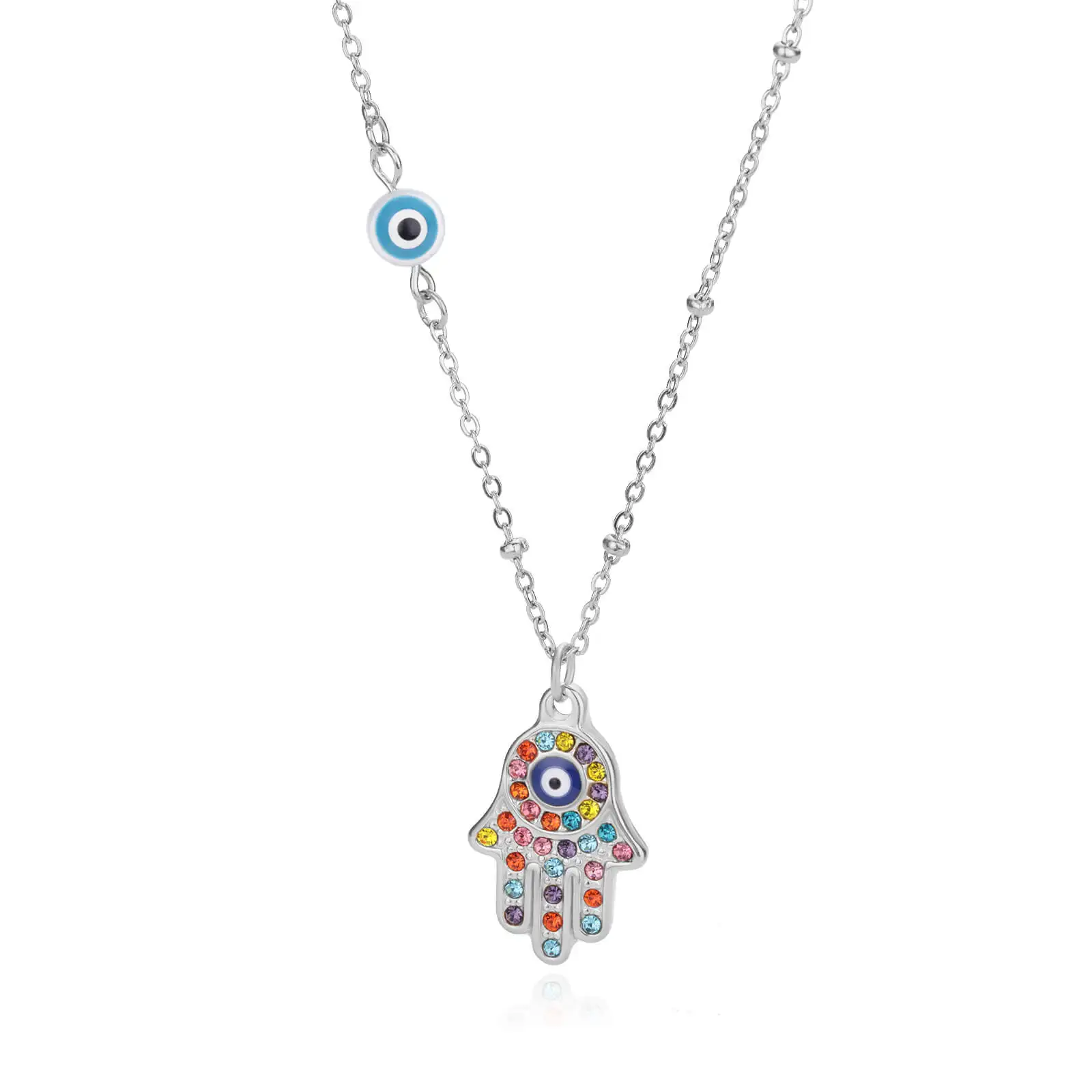Hamsa necklace with coloured stones
