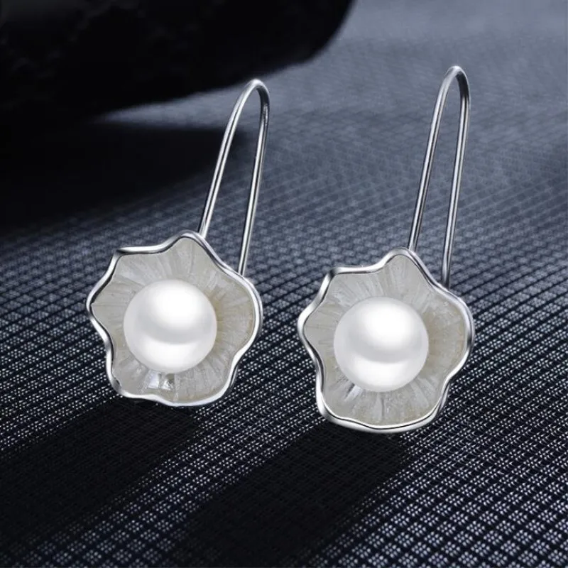 Lotus pearl drop earrings