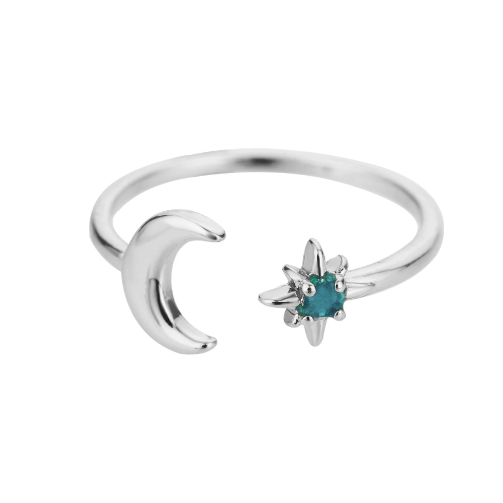 Moon and star open ring