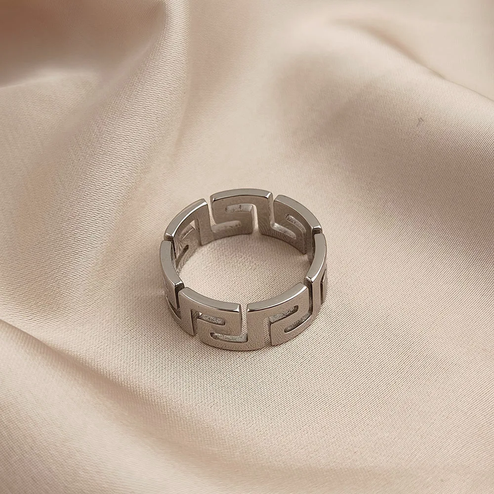 Openwork Greek key ring