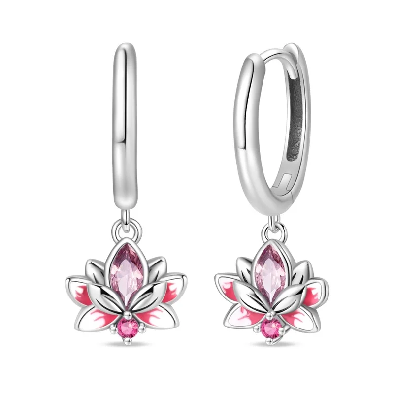 Pink lotus huggie earrings