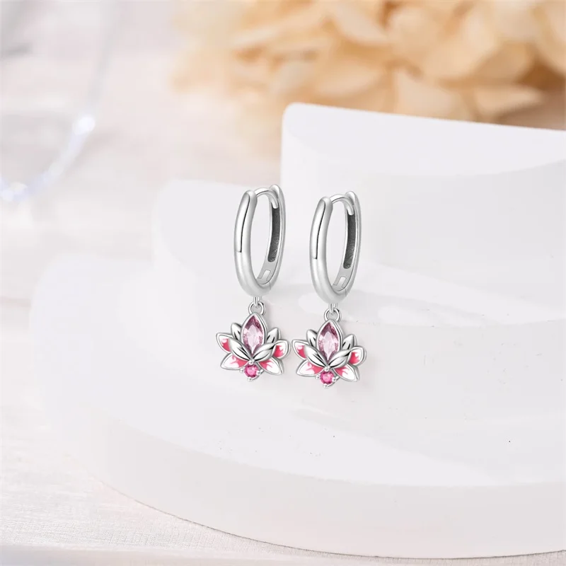 Pink lotus huggie earrings