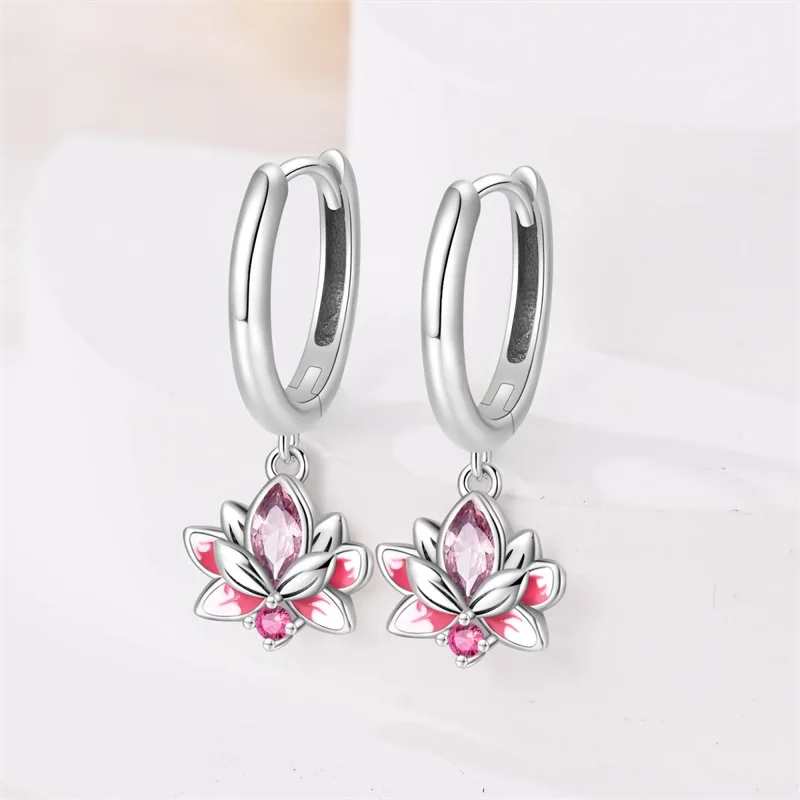 Pink lotus huggie earrings