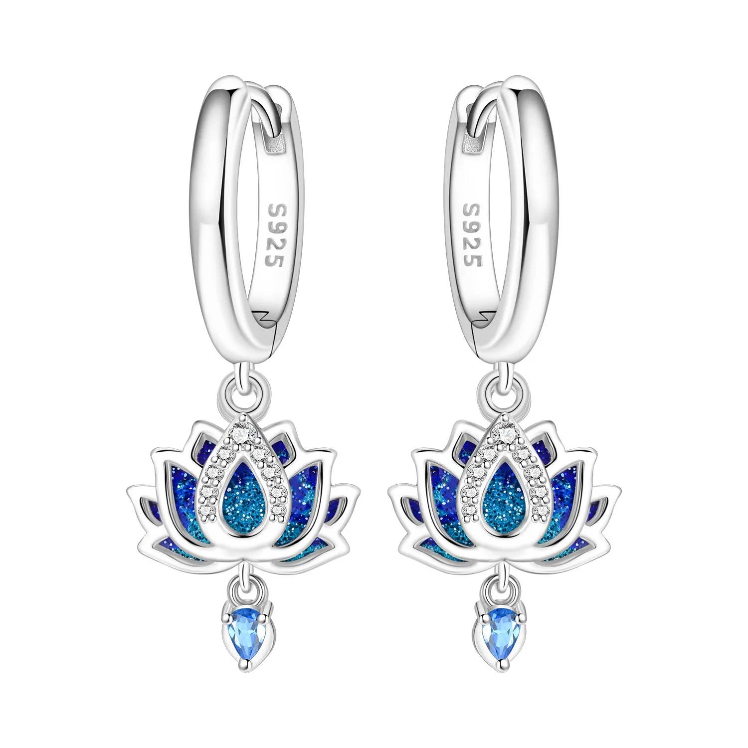 Sterling silver blue lotus earrings