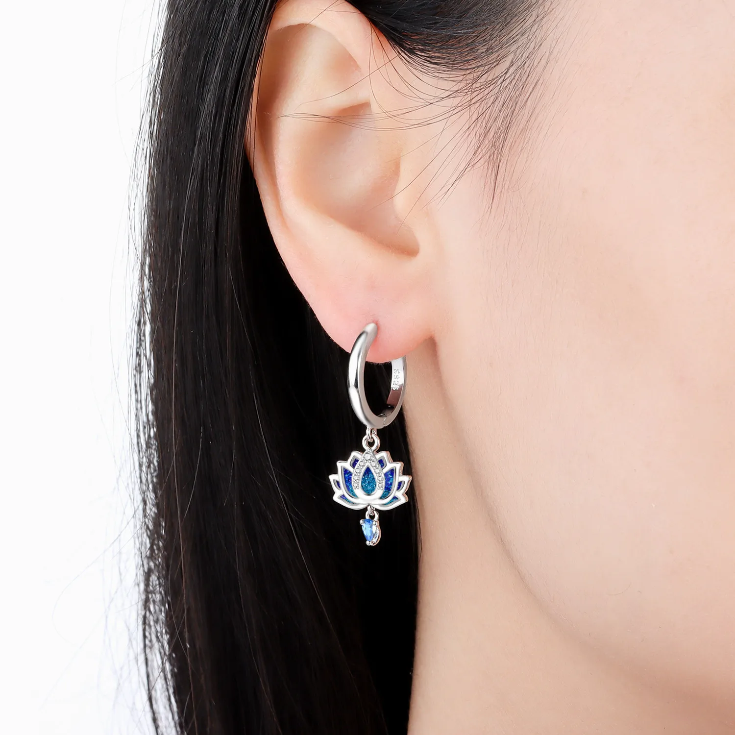 Sterling silver blue lotus earrings