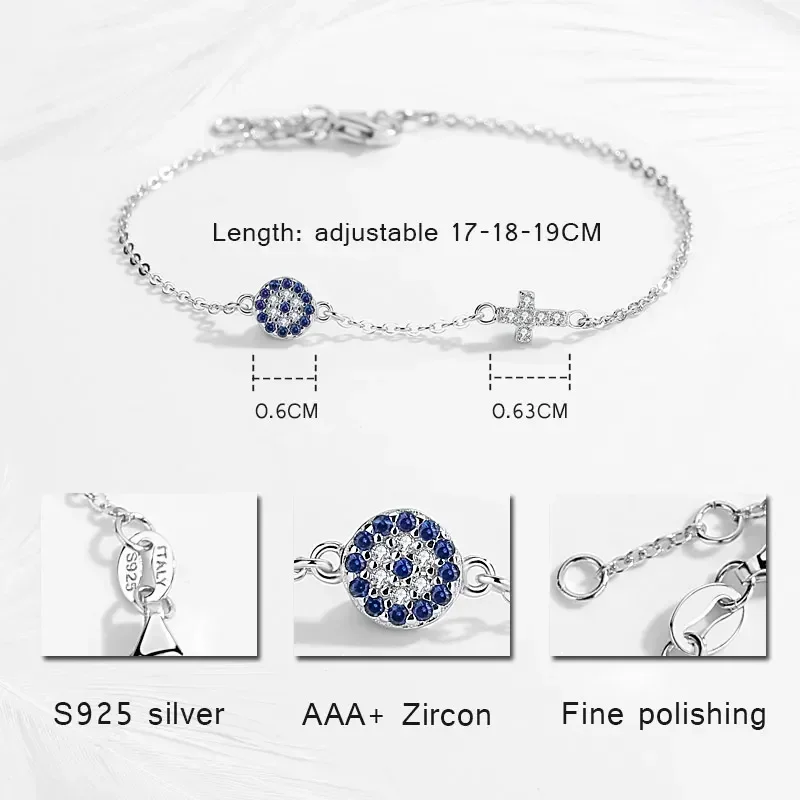Sterling silver evil eye bracelet with cross