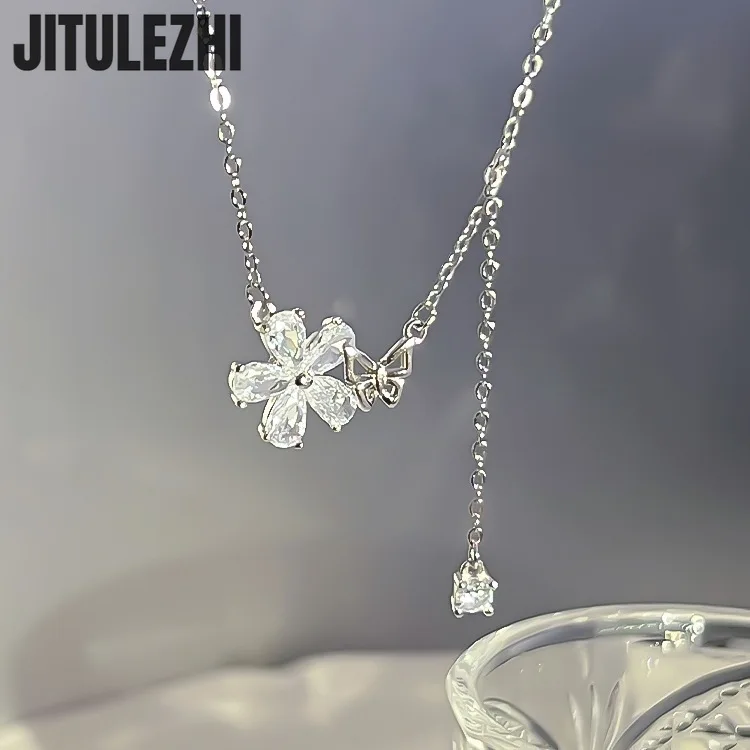 Sterling silver flower necklace with crystals