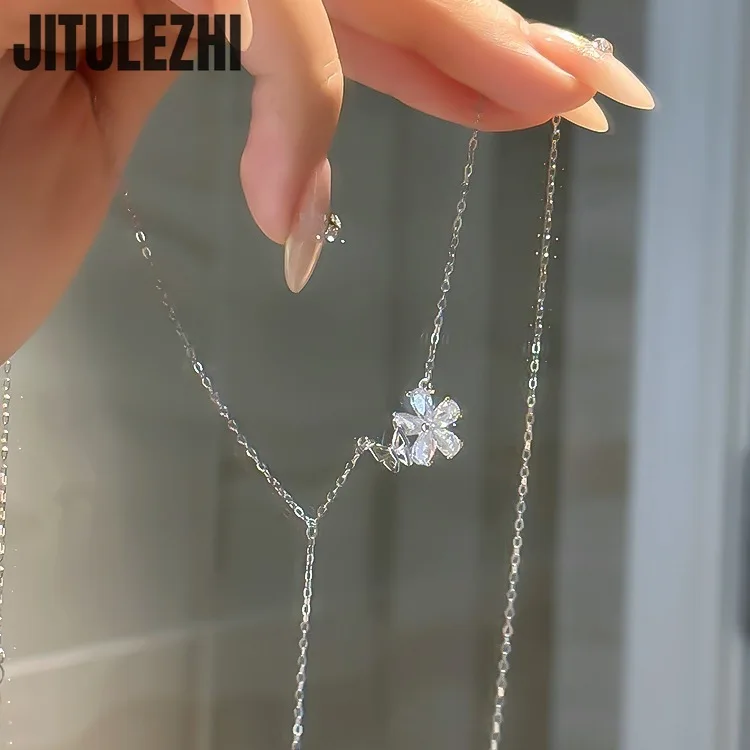 Sterling silver flower necklace with crystals