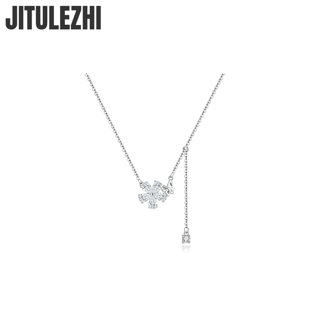 Sterling silver flower necklace with crystals