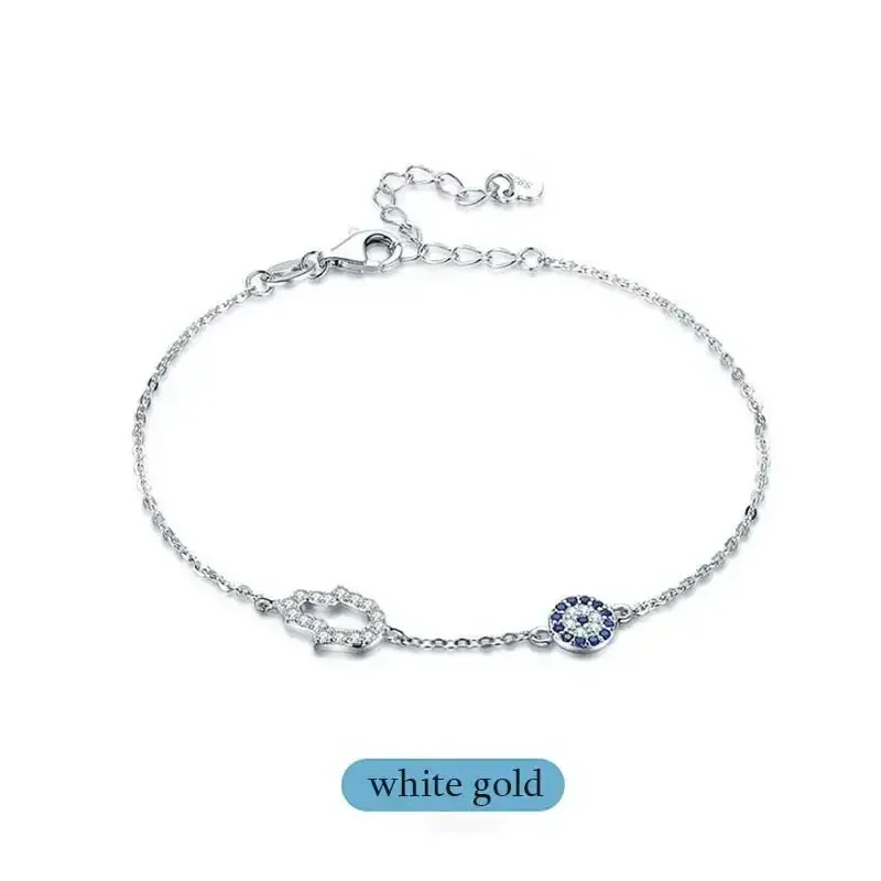 Sterling silver hamsa and evil eye bracelet