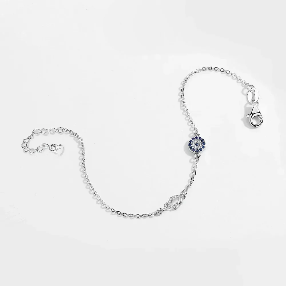 Sterling silver hamsa and evil eye bracelet
