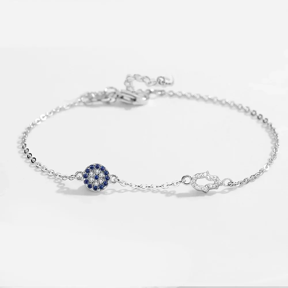 Sterling silver hamsa and evil eye bracelet