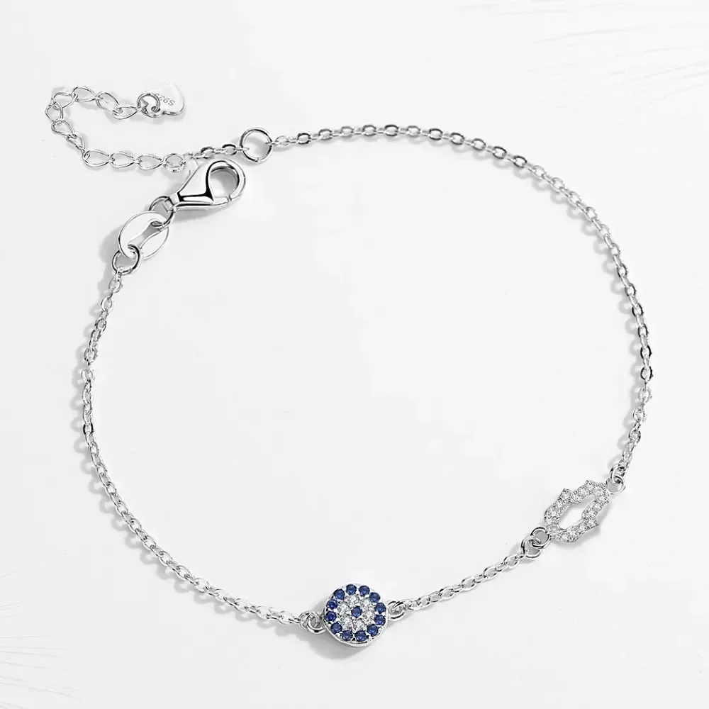 Sterling silver hamsa and evil eye bracelet