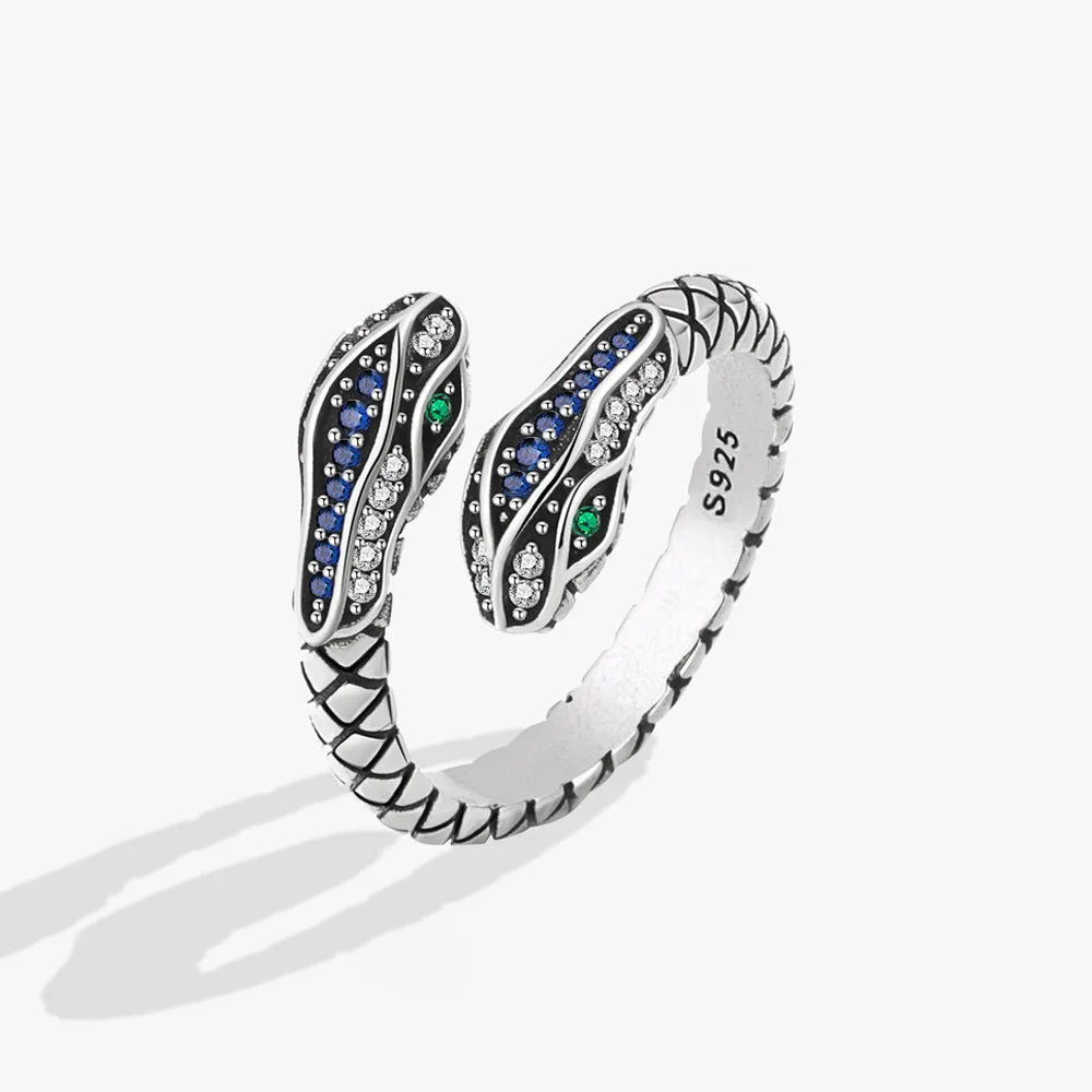 Sterling silver snake ring with crystals