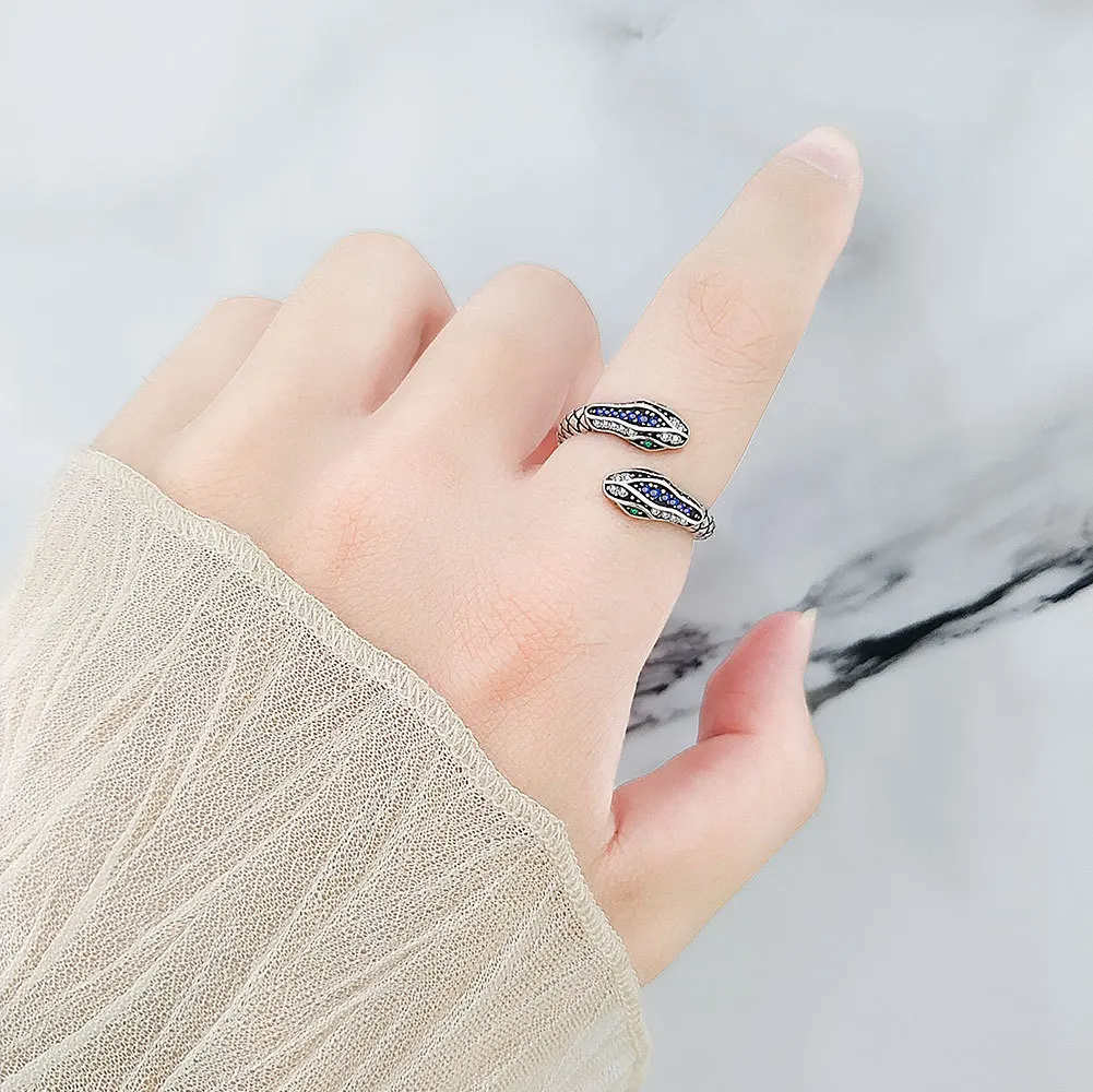 Sterling silver snake ring with crystals
