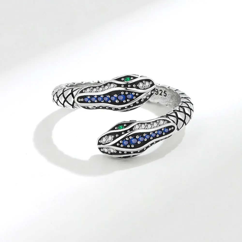 Sterling silver snake ring with crystals