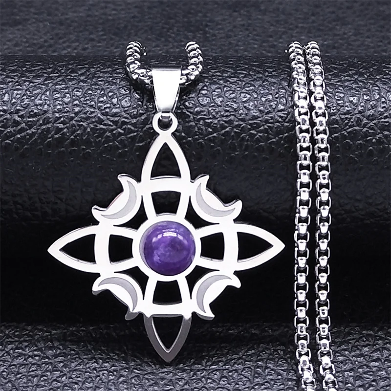 Triple moon knot pendant with stone