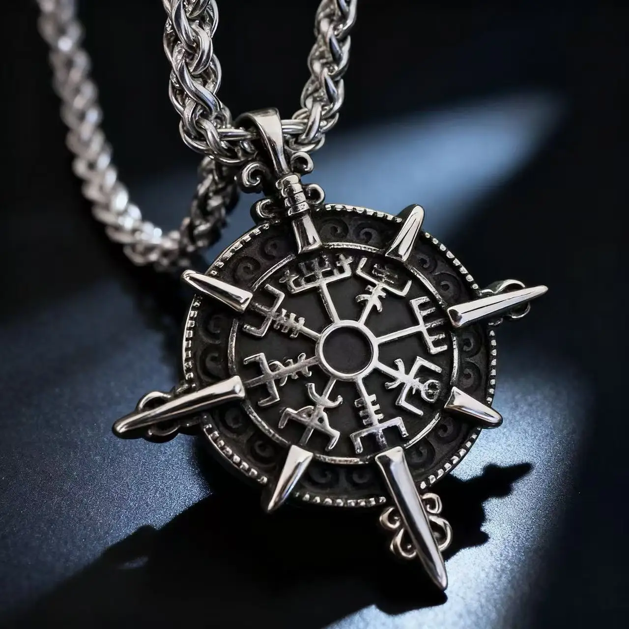 Vegvísir pendant with runes