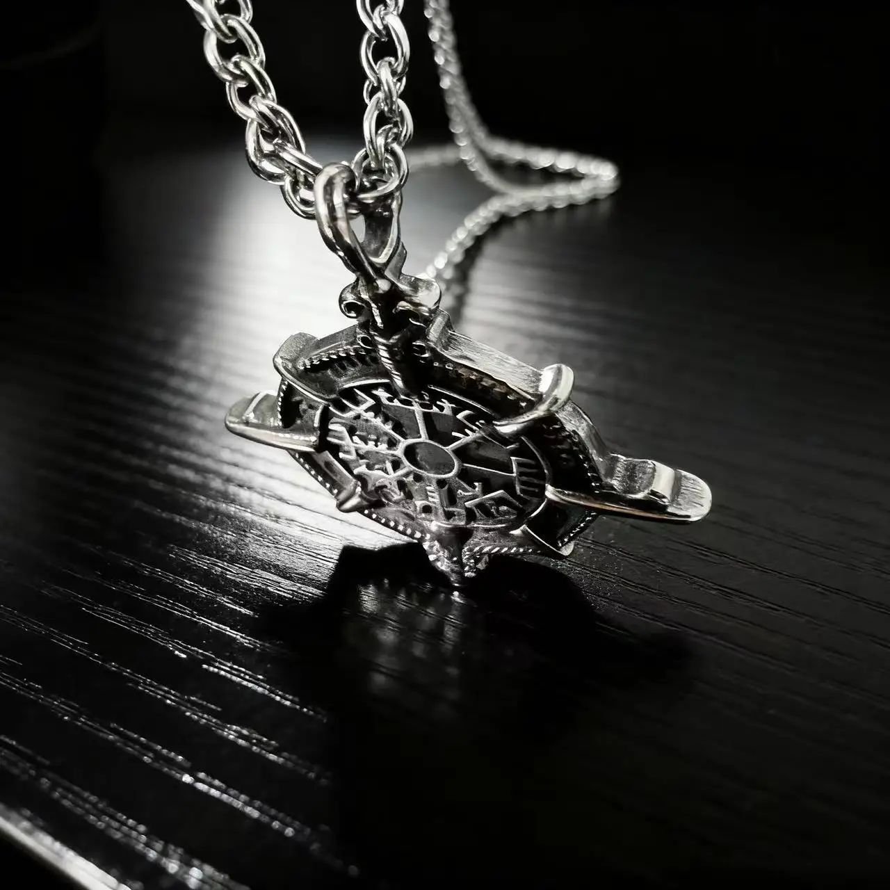 Vegvísir pendant with runes