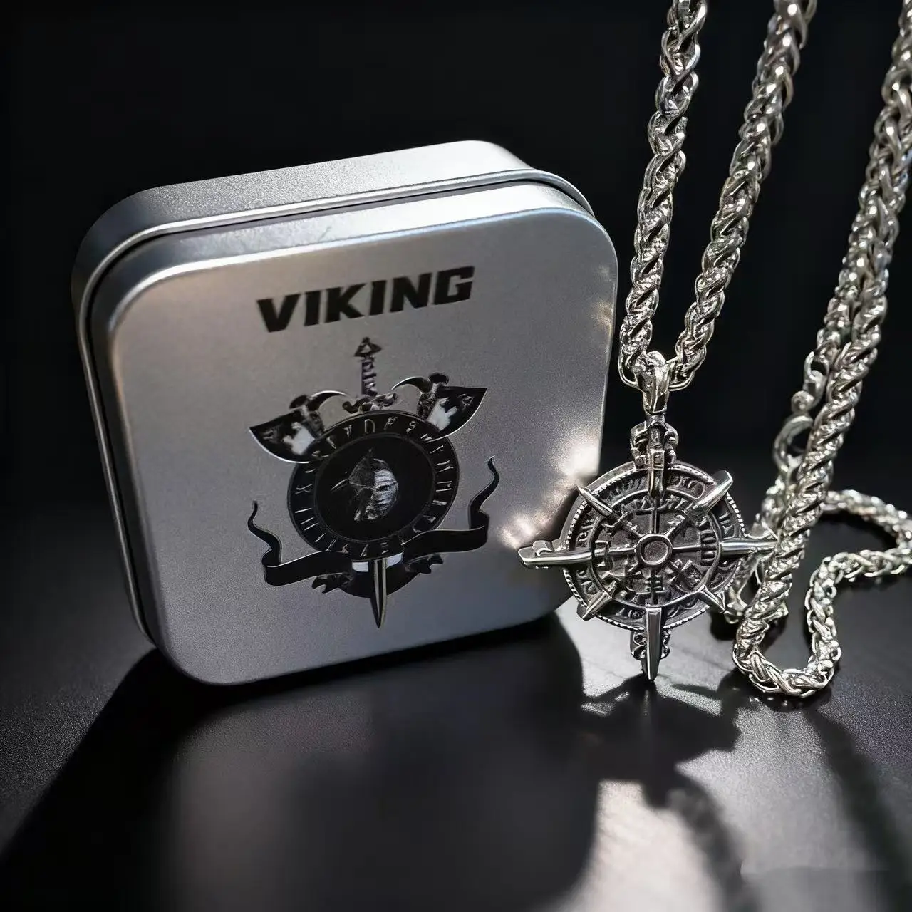 Vegvísir pendant with runes