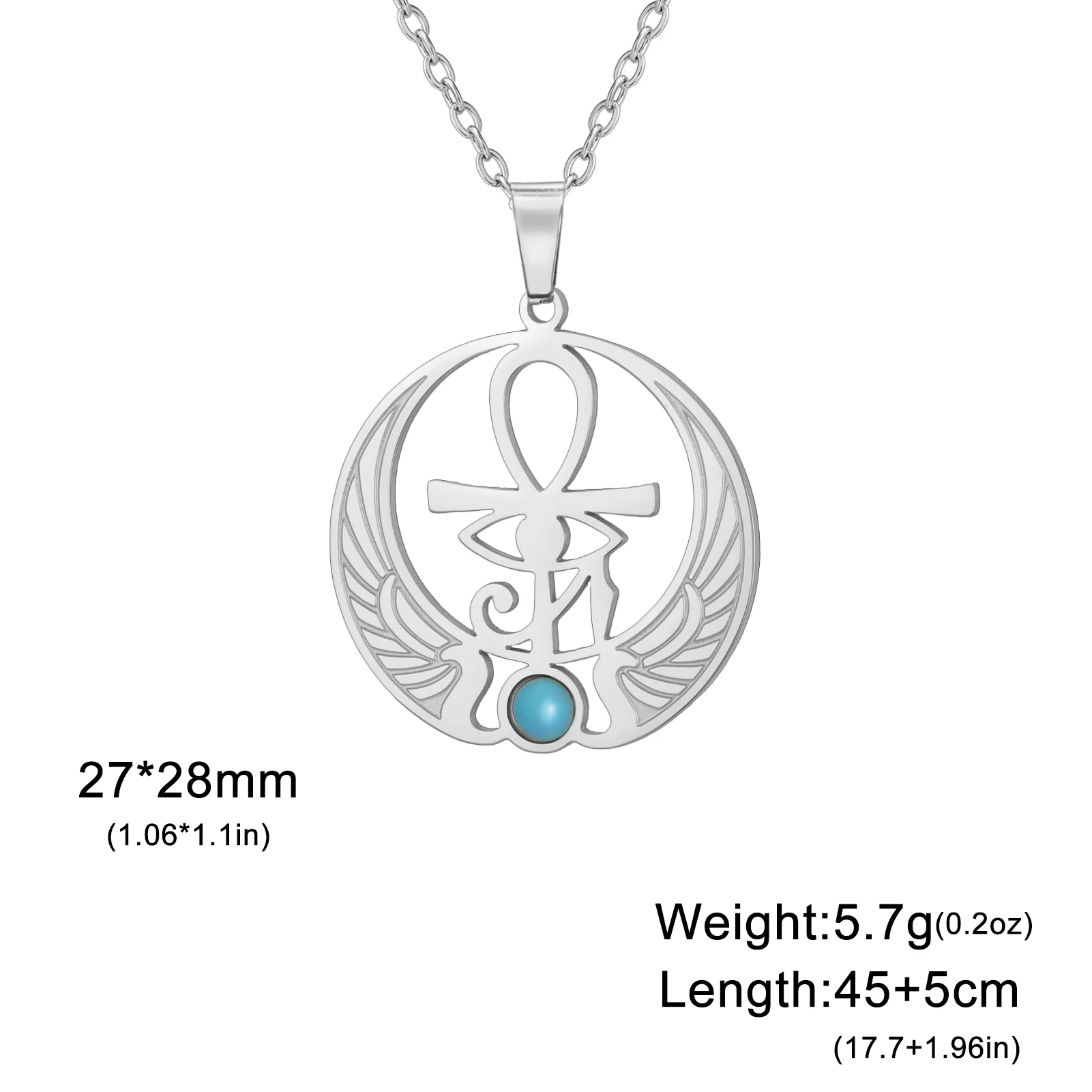 Winged ankh pendant with blue stone